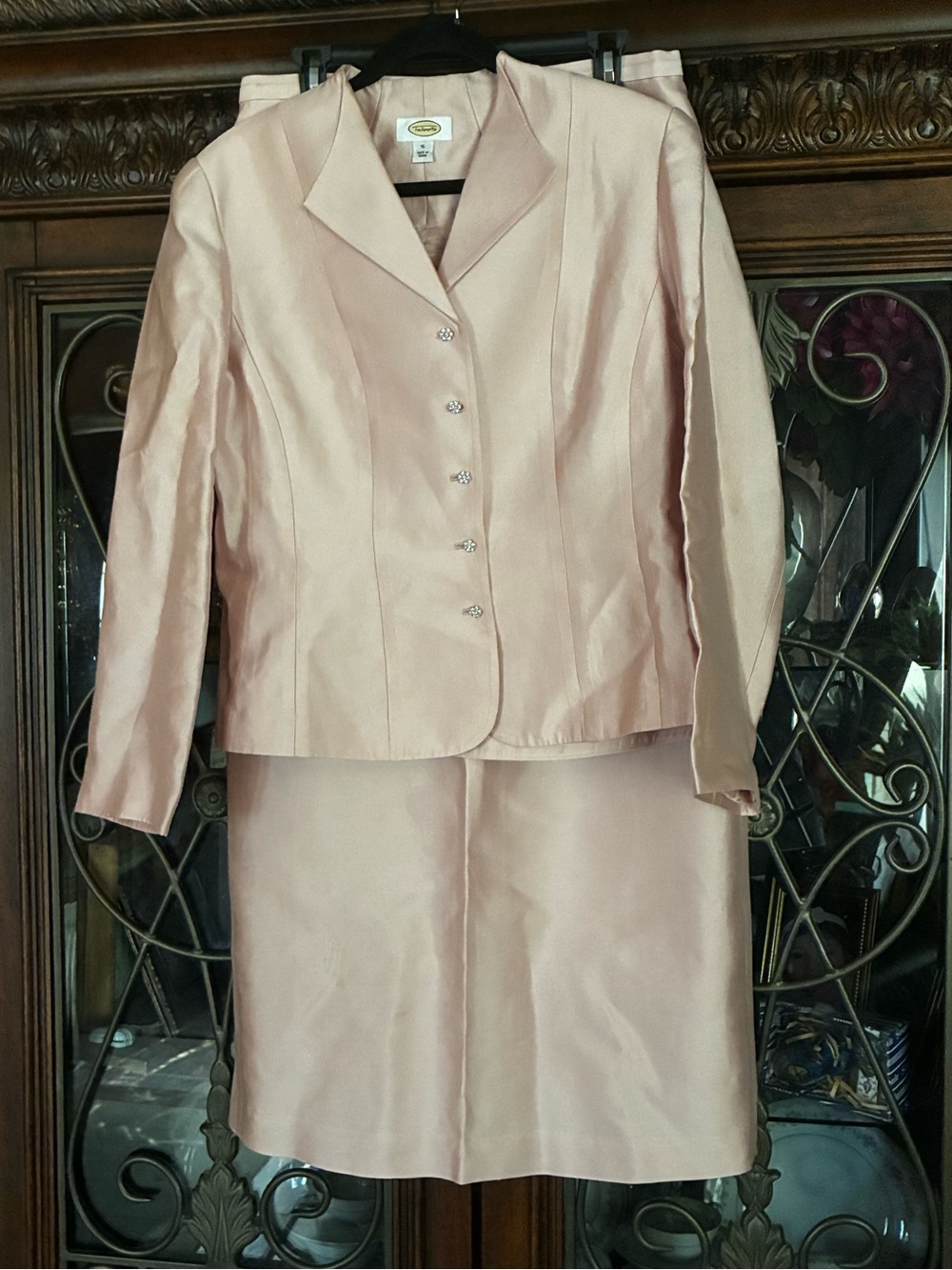 Classic Women's Blush Pink Satin Jacket & Skirt Set